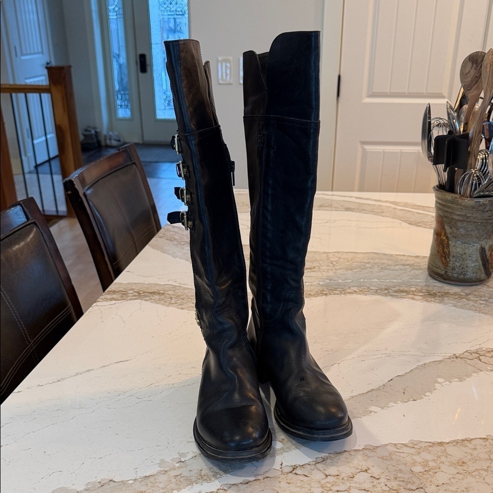 Black Heeled Boots with Buckle Detail - Picture 2 of 4